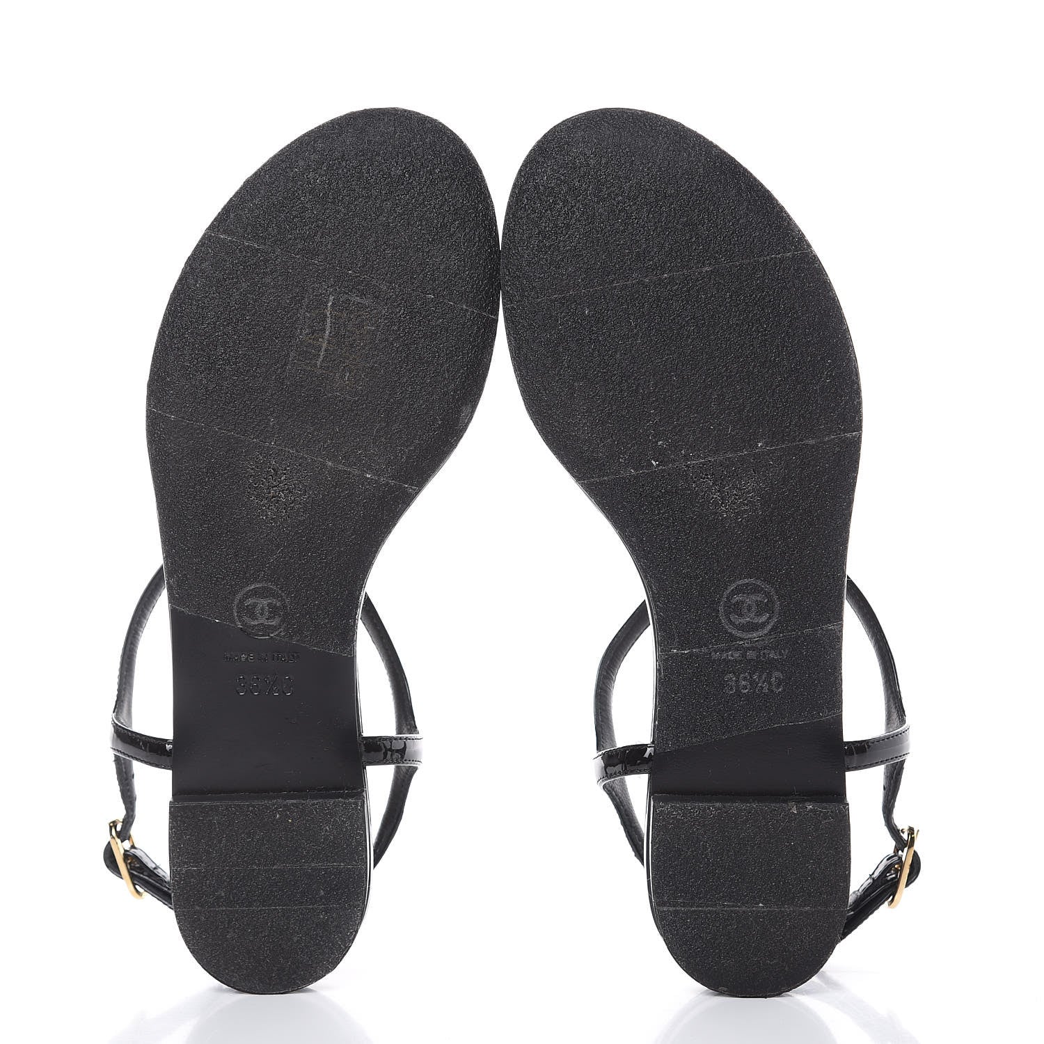 Chanel Patent Camellia Thong Sandals 36.5 Black White 5 of 9