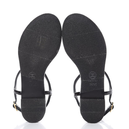 Chanel Patent Camellia Thong Sandals 36.5 Black White 5 of 9