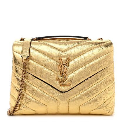 Saint Laurent Metallic Calfskin Y Quilted Small Loulou Monogram Chain Satchel Gold 1 of 11