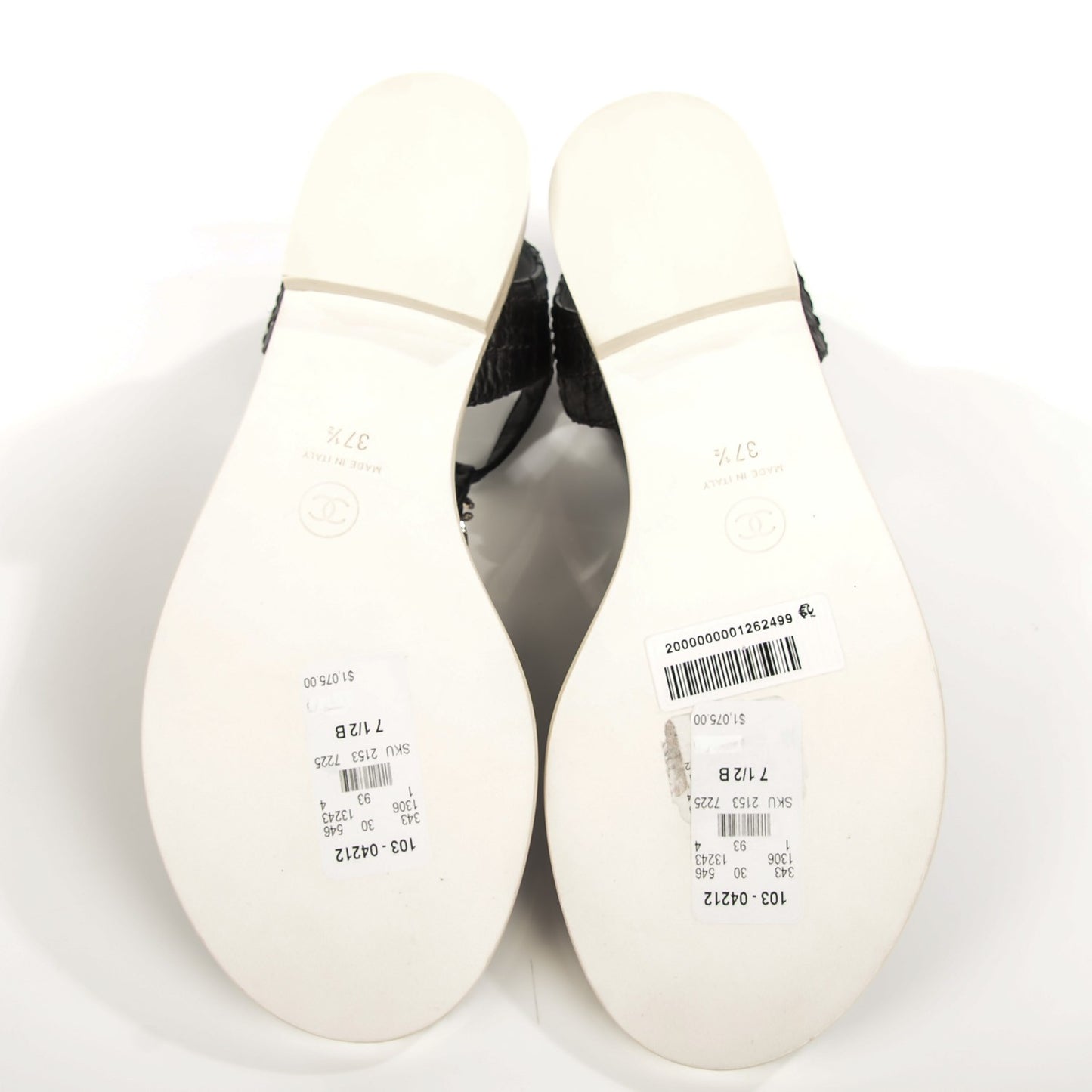 Calfskin CC Chain Thong Sandals 37.5 Black