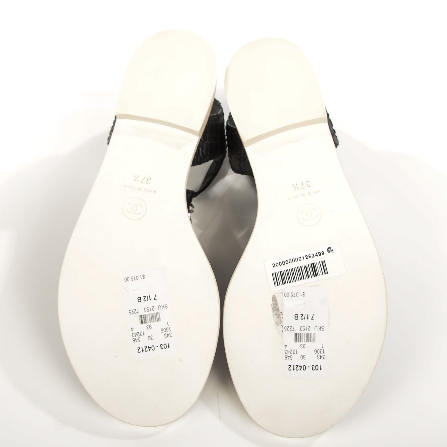Chanel Calfskin CC Chain Thong Sandals 37.5 Black 5 of 7