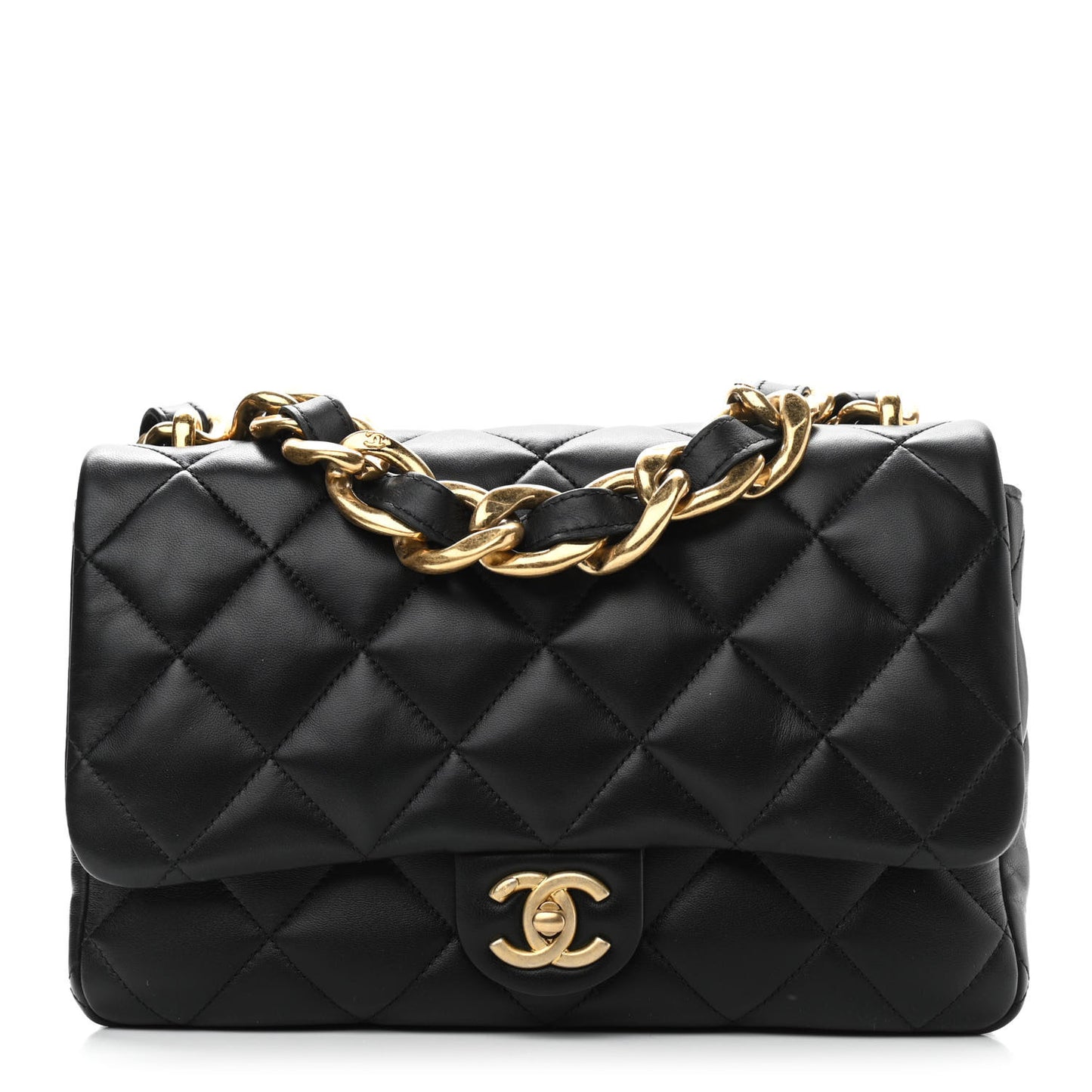 Lambskin Quilted Large CC Funky Town Flap Black