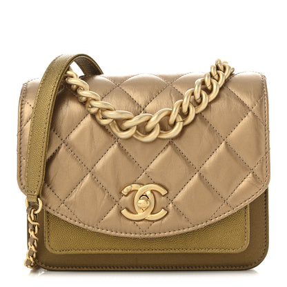 Chanel Metallic Calfskin Caviar Quilted Mini Chain Handle Flap Gold 1 of 11
