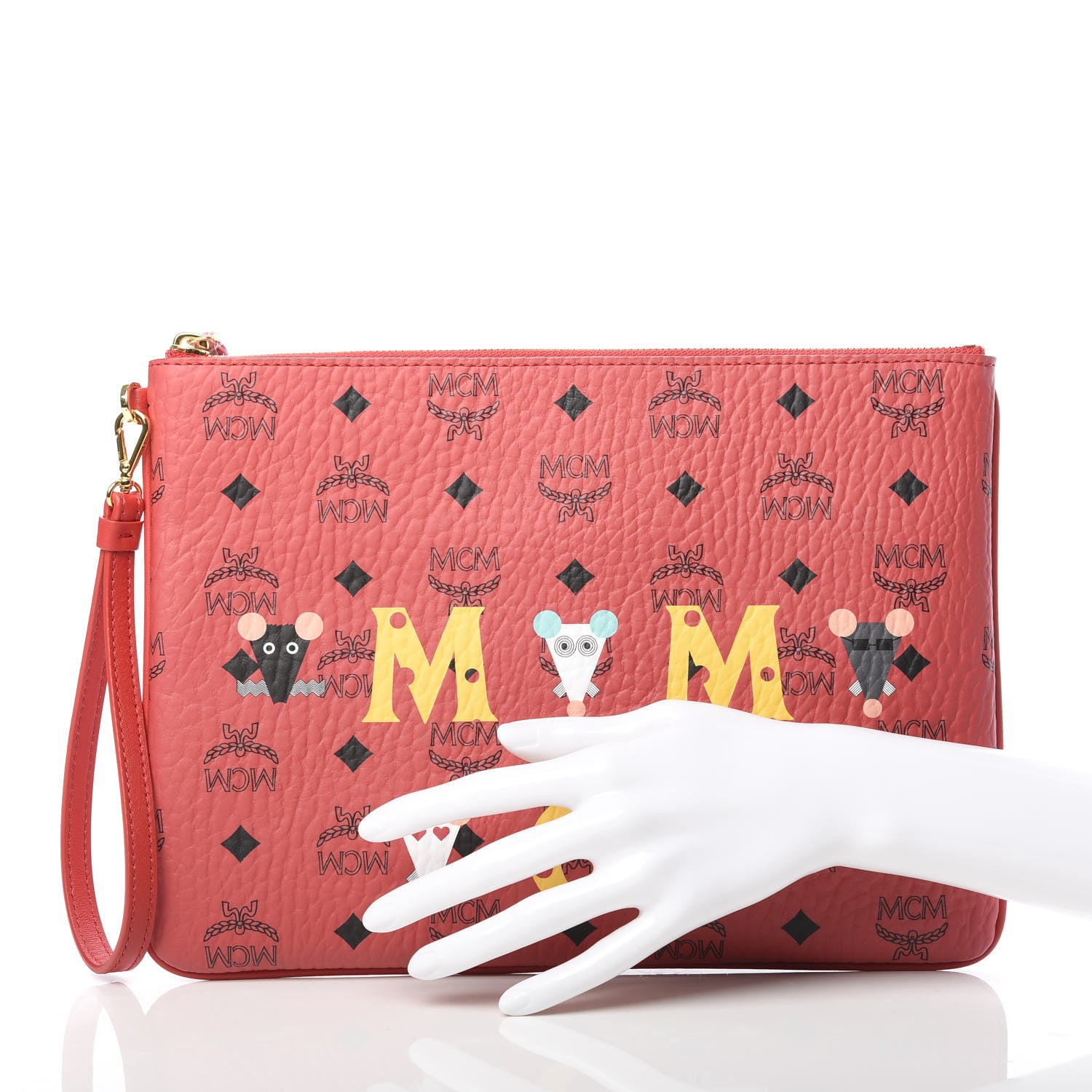 MCM Visetos Year Of The Mouse Wristlet Zip Pouch Viva Red 2 of 8