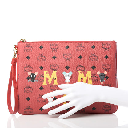 MCM Visetos Year Of The Mouse Wristlet Zip Pouch Viva Red 2 of 8