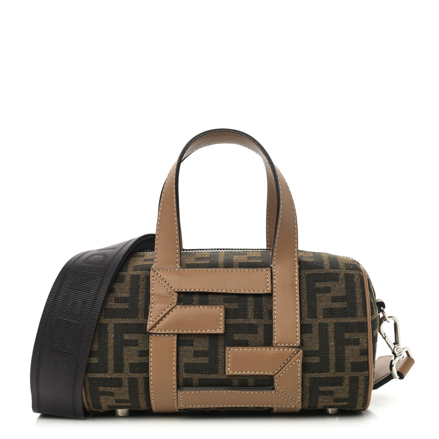 Recycled Fabric Jacquard Vitello Grace FF 1974 Mini O'Lock Bowling Bag Tobacco Moro Sand