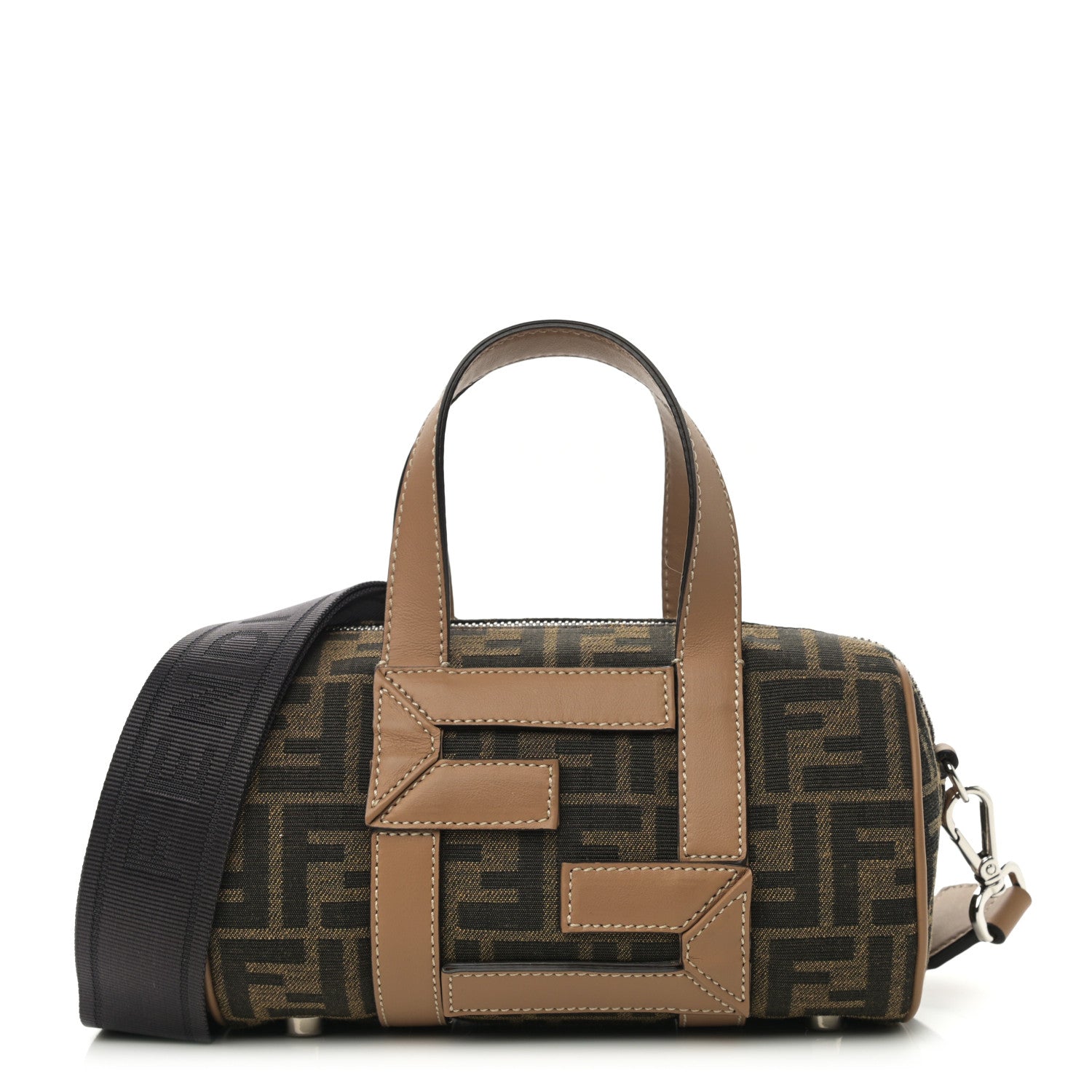 Fendi Recycled Fabric Jacquard Vitello Grace FF 1974 Mini O'Lock Bowling Bag Tobacco Moro Sand 1 of 10