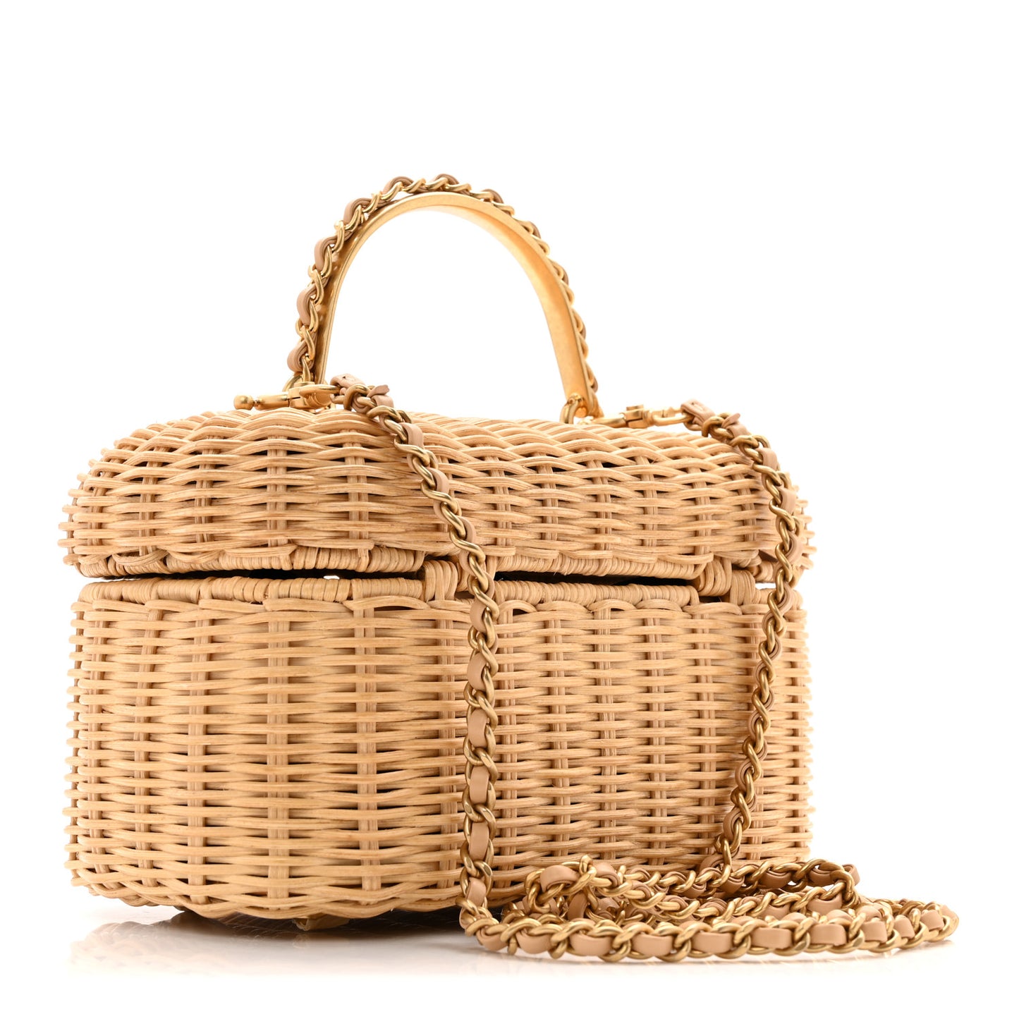 Braided Rattan Top Handle Vanity Case Beige Beige