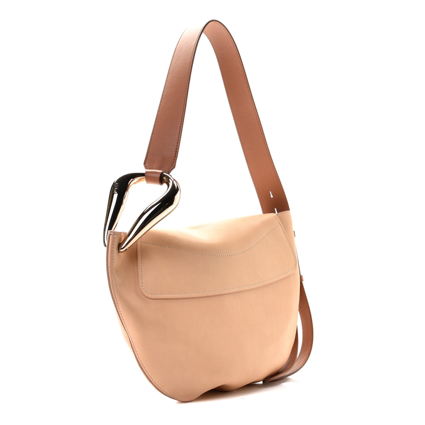 Shiny Small Grain Calfskin Bi-Color Kiss Hobo Sandy Beige