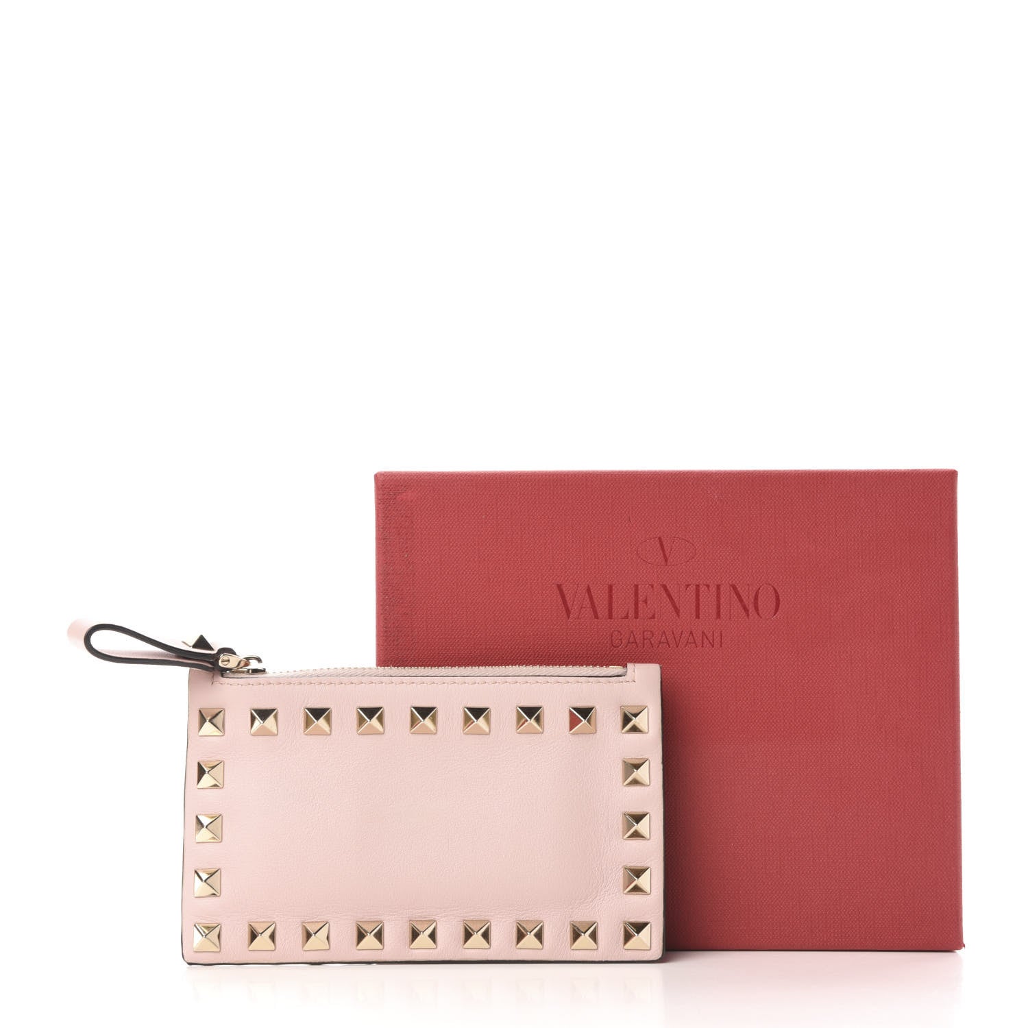 Valentino Garavani Calfskin Rockstud Coin Case Card Holder Water Rose 7 of 7