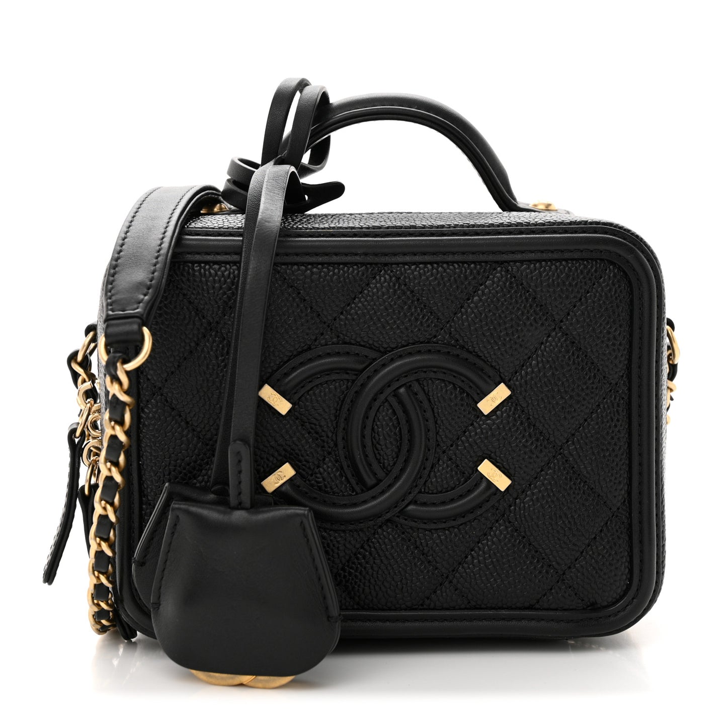 Caviar Quilted Small CC Filigree Vanity Case Black