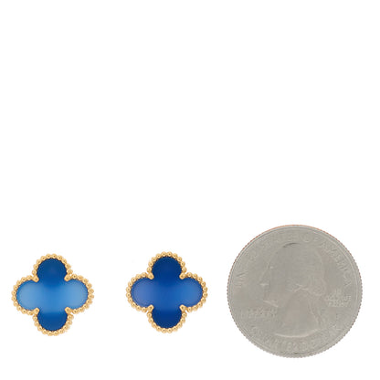 Van Cleef & Arpels 18K Yellow Gold Blue Agate Vintage Alhambra Earrings 2 of 5