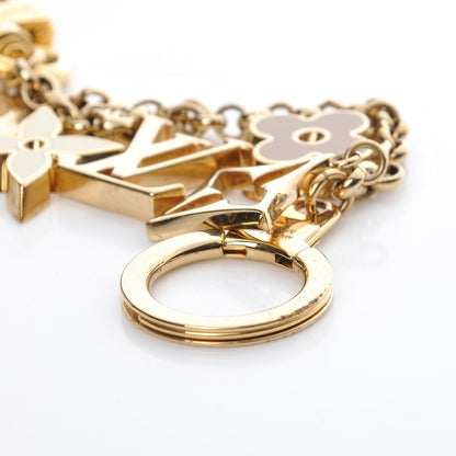 Louis Vuitton Brass Enamel Fleur De Monogram Bag Charm Chain Gold 3 of 5