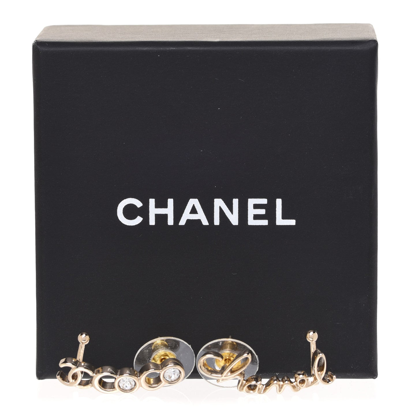 Metal Crystal Coco Script CC Climber Earrings Gold