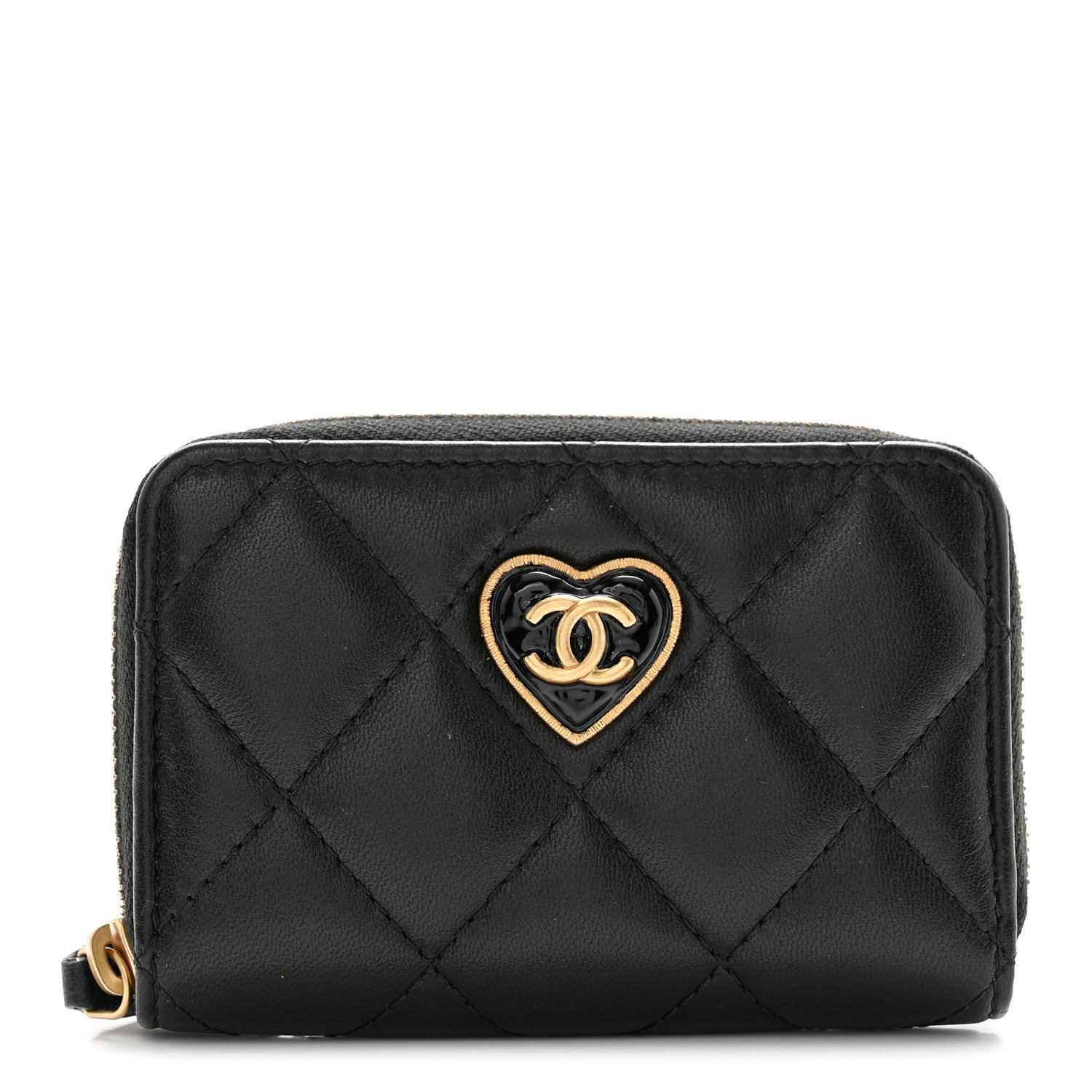 Chanel Lambskin Plexiglass Quilted Coco Love Zip Coin Purse Black 1 of 9