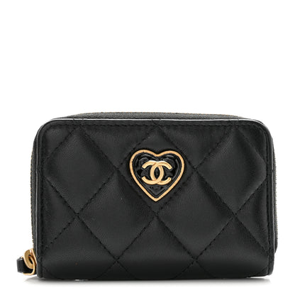 Chanel Lambskin Plexiglass Quilted Coco Love Zip Coin Purse Black 1 of 9