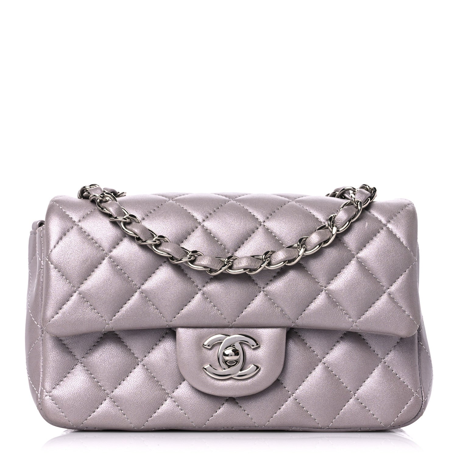 Chanel Metallic Lambskin Quilted Mini Rectangular Flap Light Silver 1 of 8