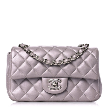Chanel Metallic Lambskin Quilted Mini Rectangular Flap Light Silver 1 of 8