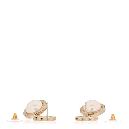 Chanel Baguette Crystal CC Pearl Drop Art Decoco Earrings Light Gold 3 of 4