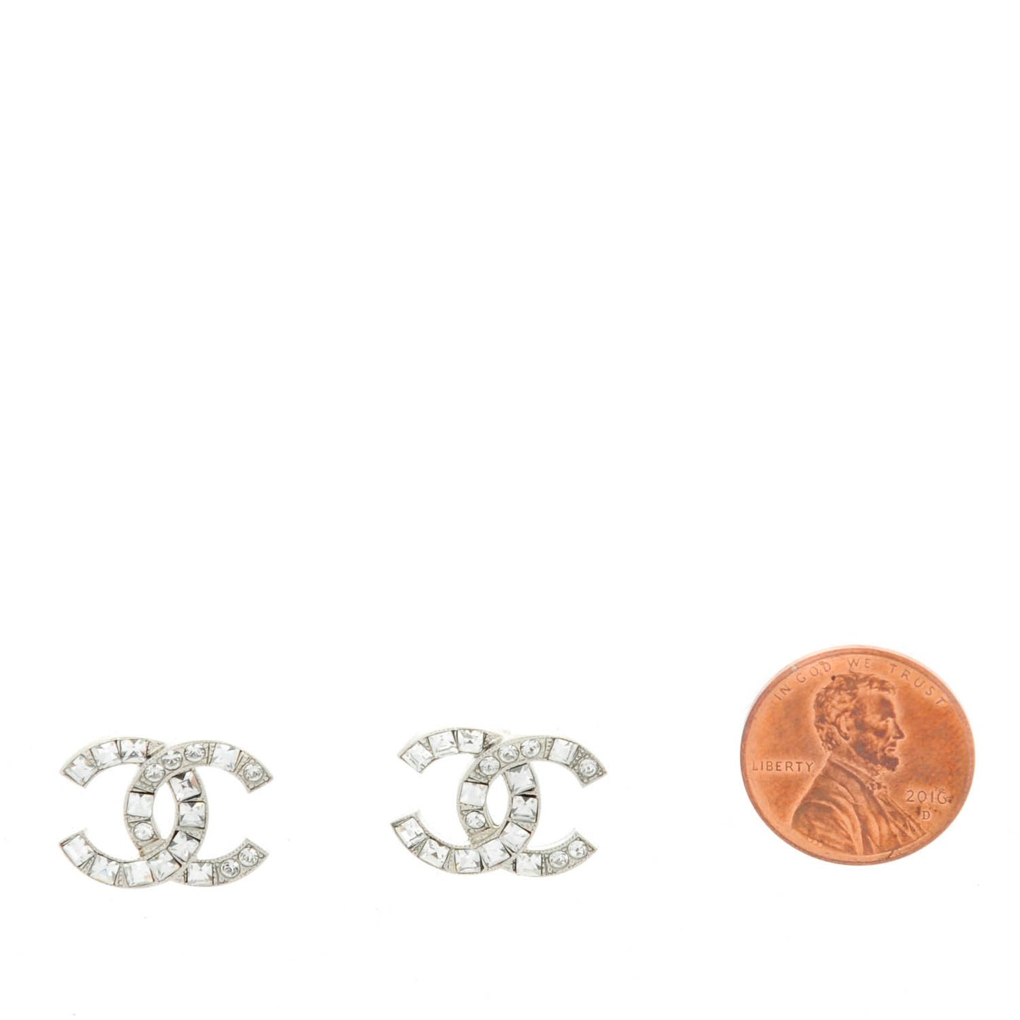 Baguette Crystal CC Earrings Silver