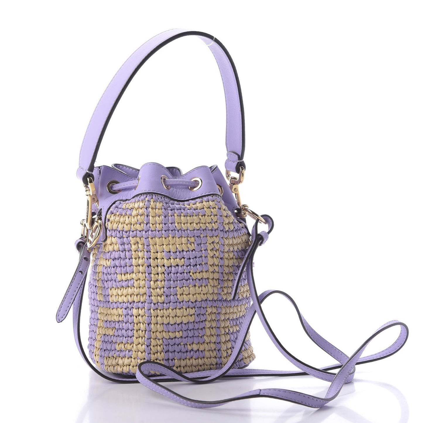 Raffia Vitello Seta F is Fendi FF Woven Mini Mon Tresor Bucket Bag Anemone Natural