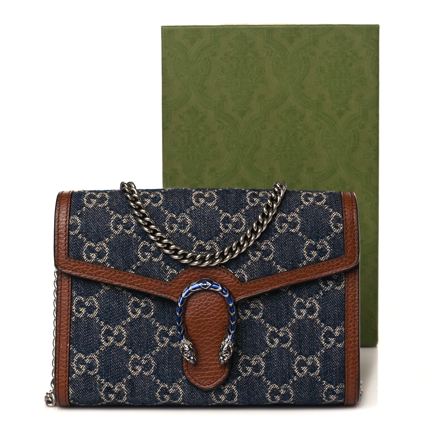 Gucci New Denim GG Monogram Dollar Calfskin Enamel Mini Dionysus Chain Wallet Blue Tea Cuir Epilog Electric Blue 12 of 12