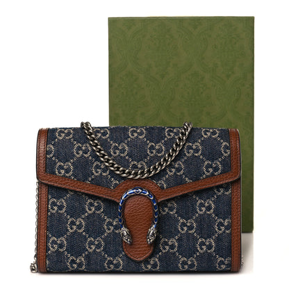 Gucci New Denim GG Monogram Dollar Calfskin Enamel Mini Dionysus Chain Wallet Blue Tea Cuir Epilog Electric Blue 12 of 12