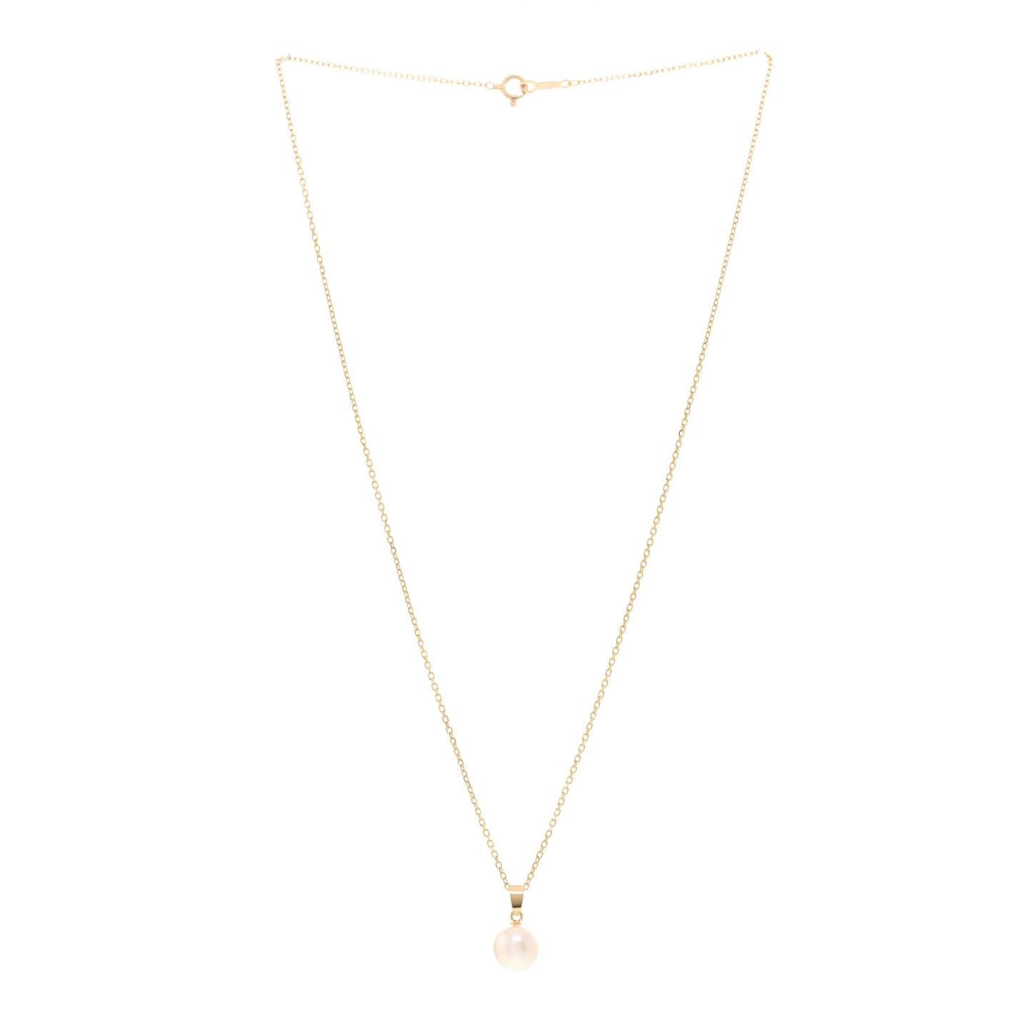 18K Yellow Gold 8mm Akoya Cultured Pearl Drop Pendant Necklace