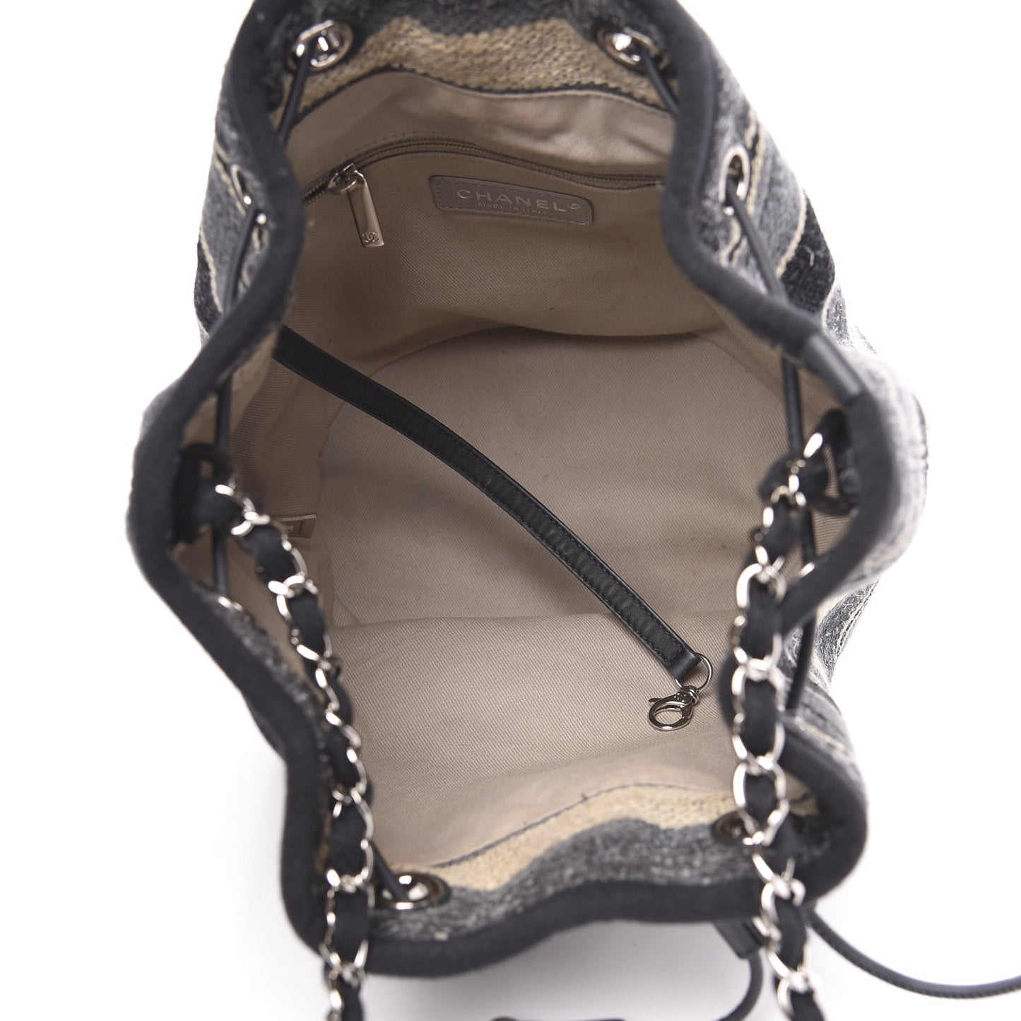Striped Canvas Deauville Drawstring Bag Grey Black