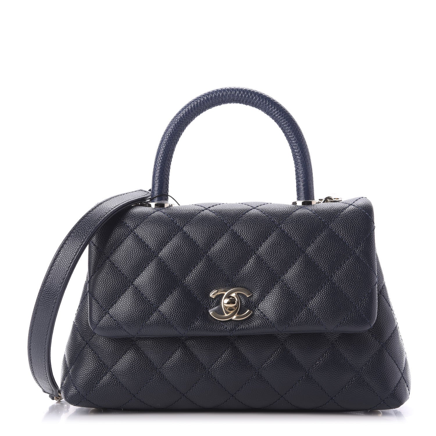 Chanel Caviar Quilted Lizard Embossed Mini Coco Handle Flap Navy Blue 1 of 9
