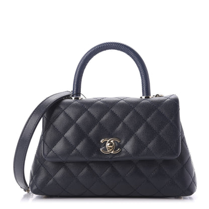 Chanel Caviar Quilted Lizard Embossed Mini Coco Handle Flap Navy Blue 1 of 9
