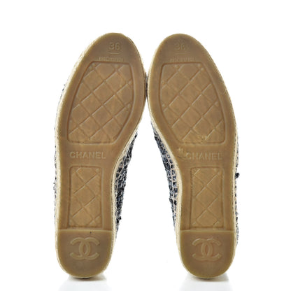 Chanel Metallic Tweed Lambskin CC Espadrilles 36 Blue Black Silver 5 of 10