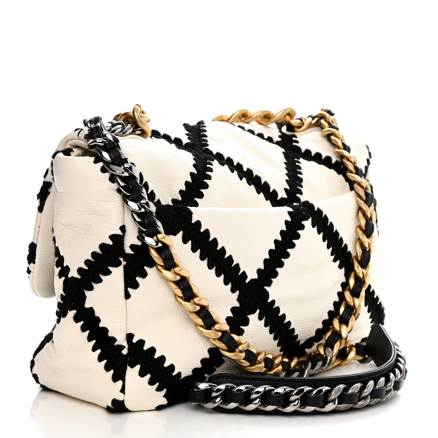 Chanel Calfskin Crochet Large Chanel 19 Flap White Black 2 of 11