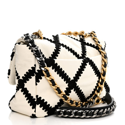 Chanel Calfskin Crochet Large Chanel 19 Flap White Black 2 of 11