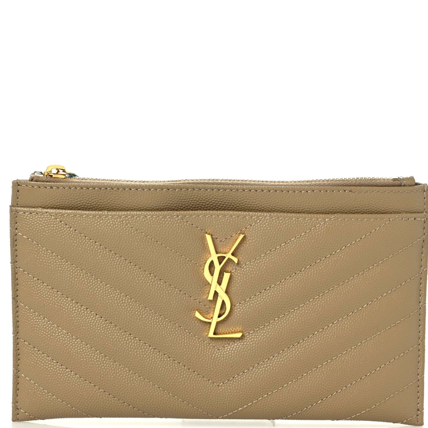 Saint Laurent Grain De Poudre Chevron Monogram Bill Pouch Dune 1 of 8
