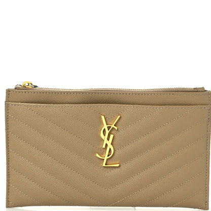 Saint Laurent Grain De Poudre Chevron Monogram Bill Pouch Dune 1 of 8
