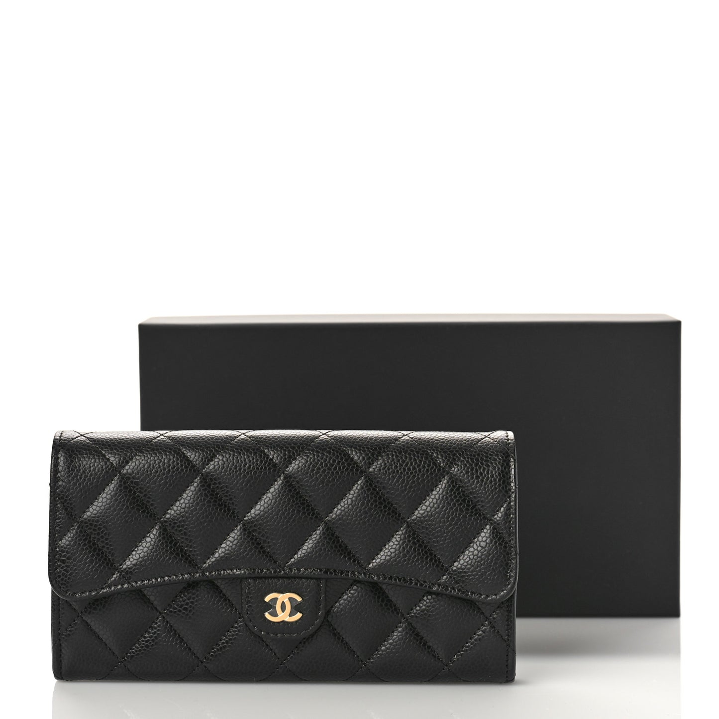 Caviar Quilted Large Gusset Flap Wallet Black