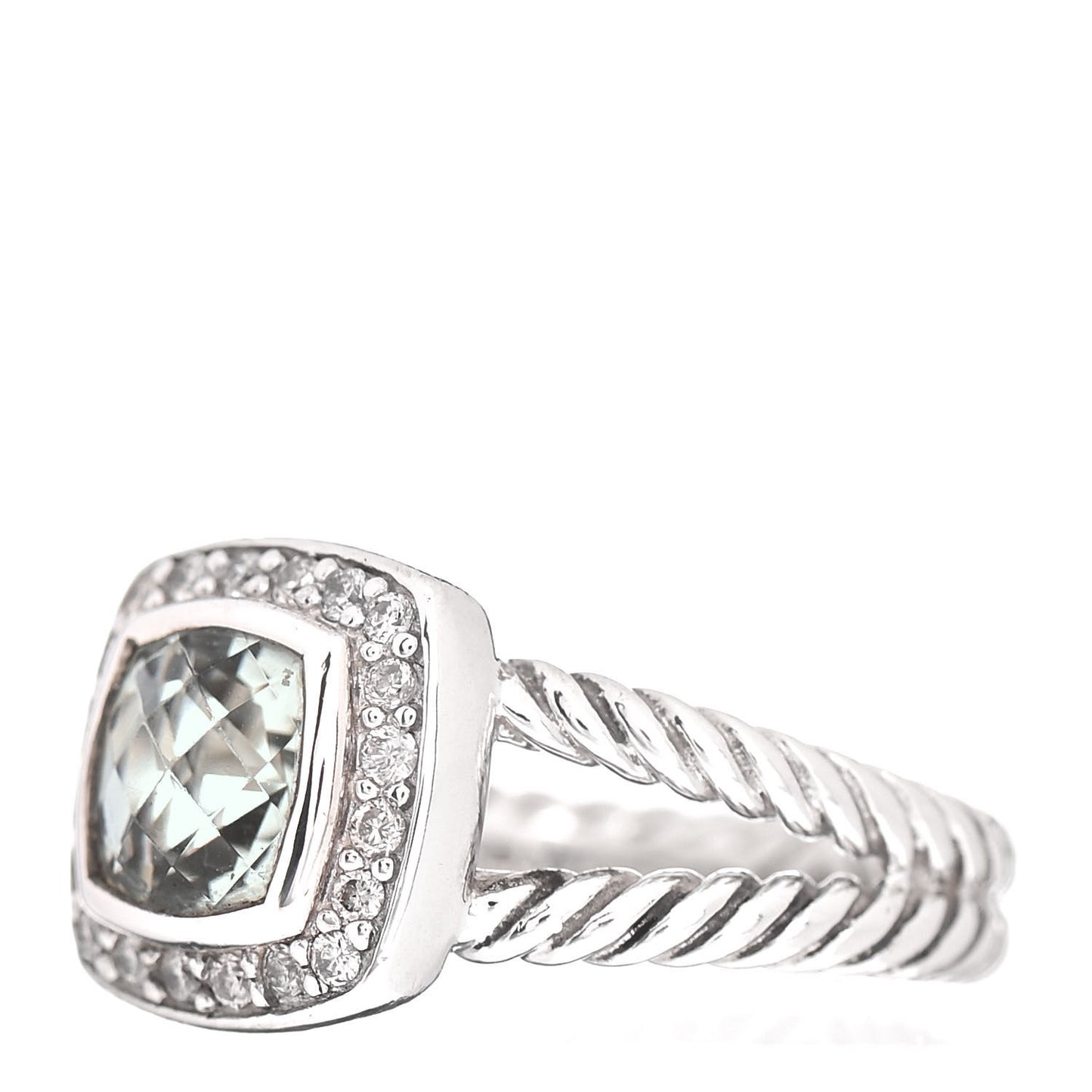 Sterling Silver Diamond Prasiolite 7mm Petite Albion Ring 52 6