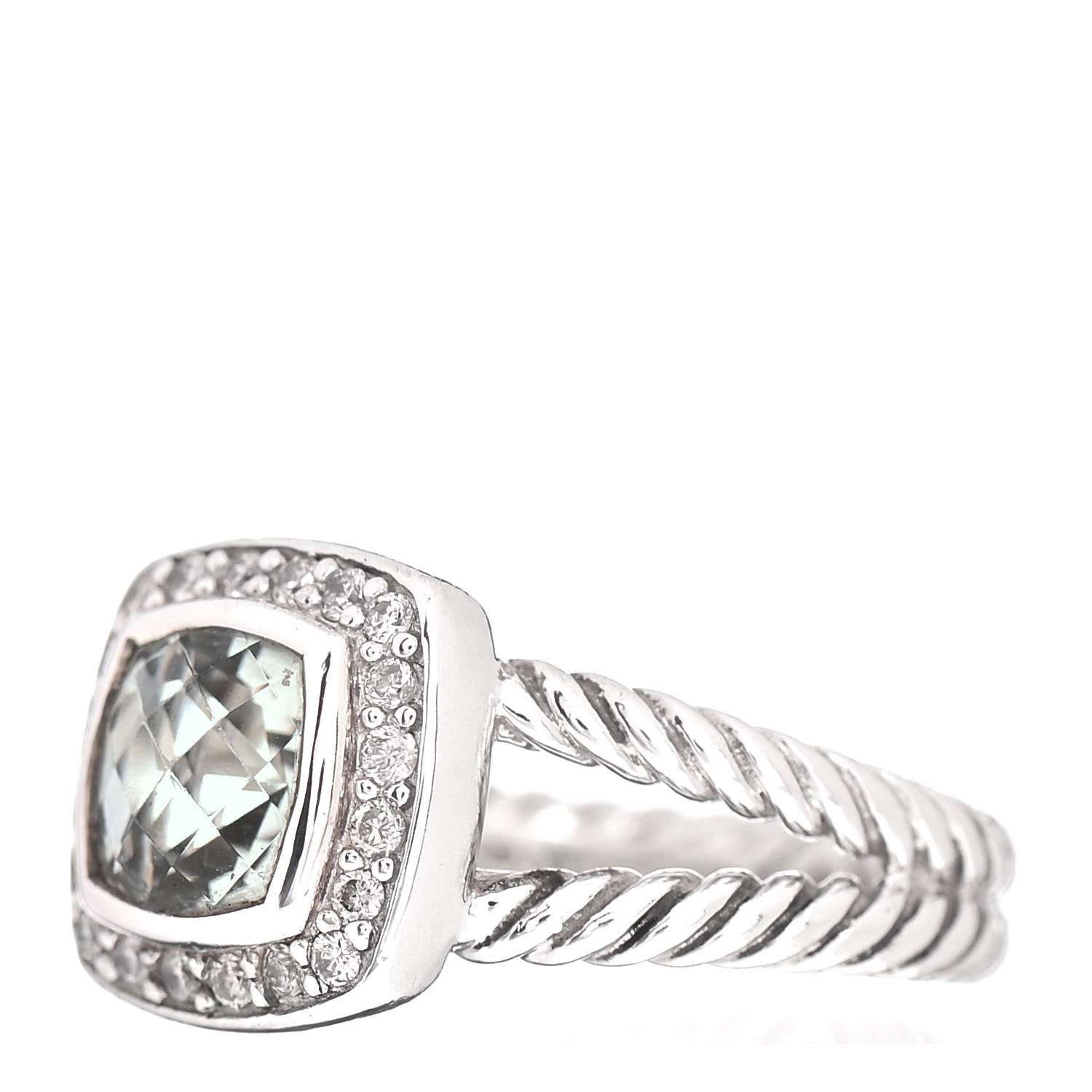 David Yurman Sterling Silver Diamond Prasiolite 7mm Petite Albion Ring 52 6 3 of 5
