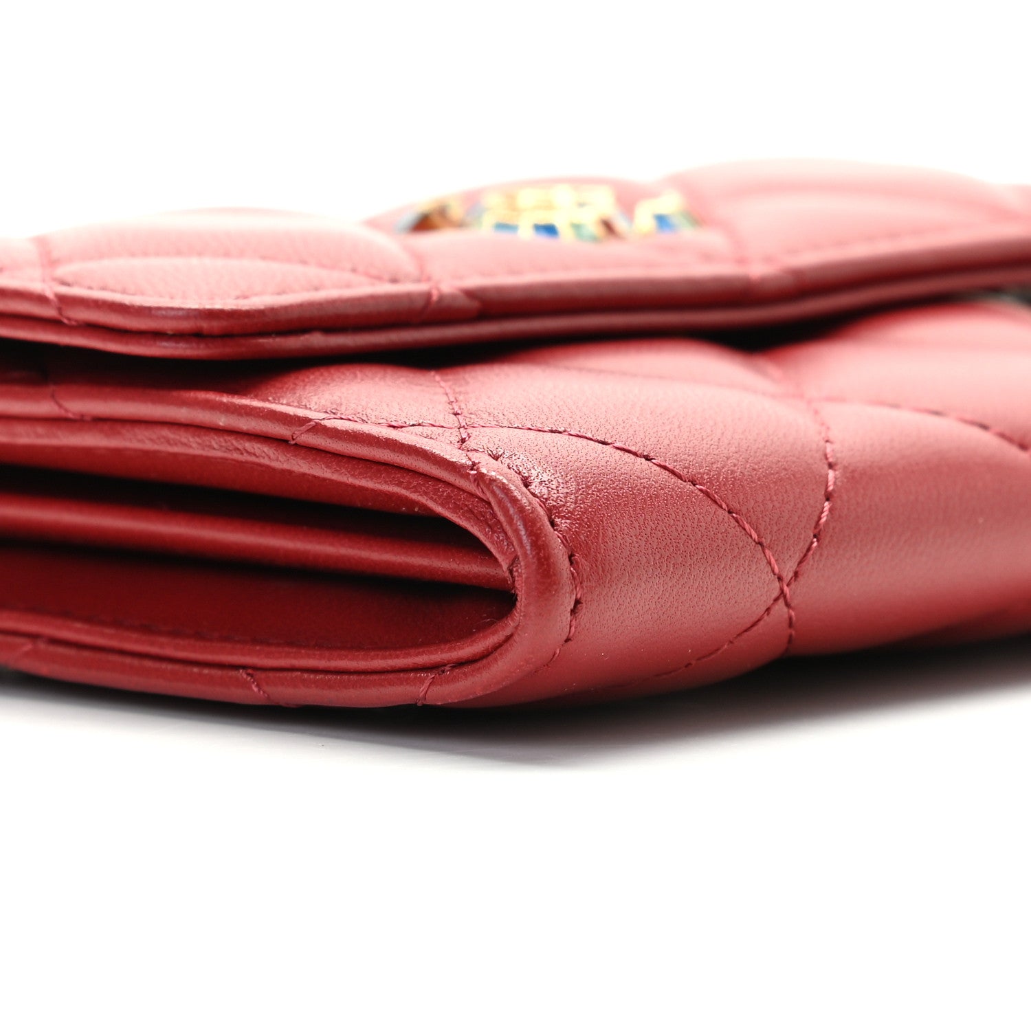 Chanel Lambskin Quilted Enamel Flap Card Holder Wallet Red 4 of 10