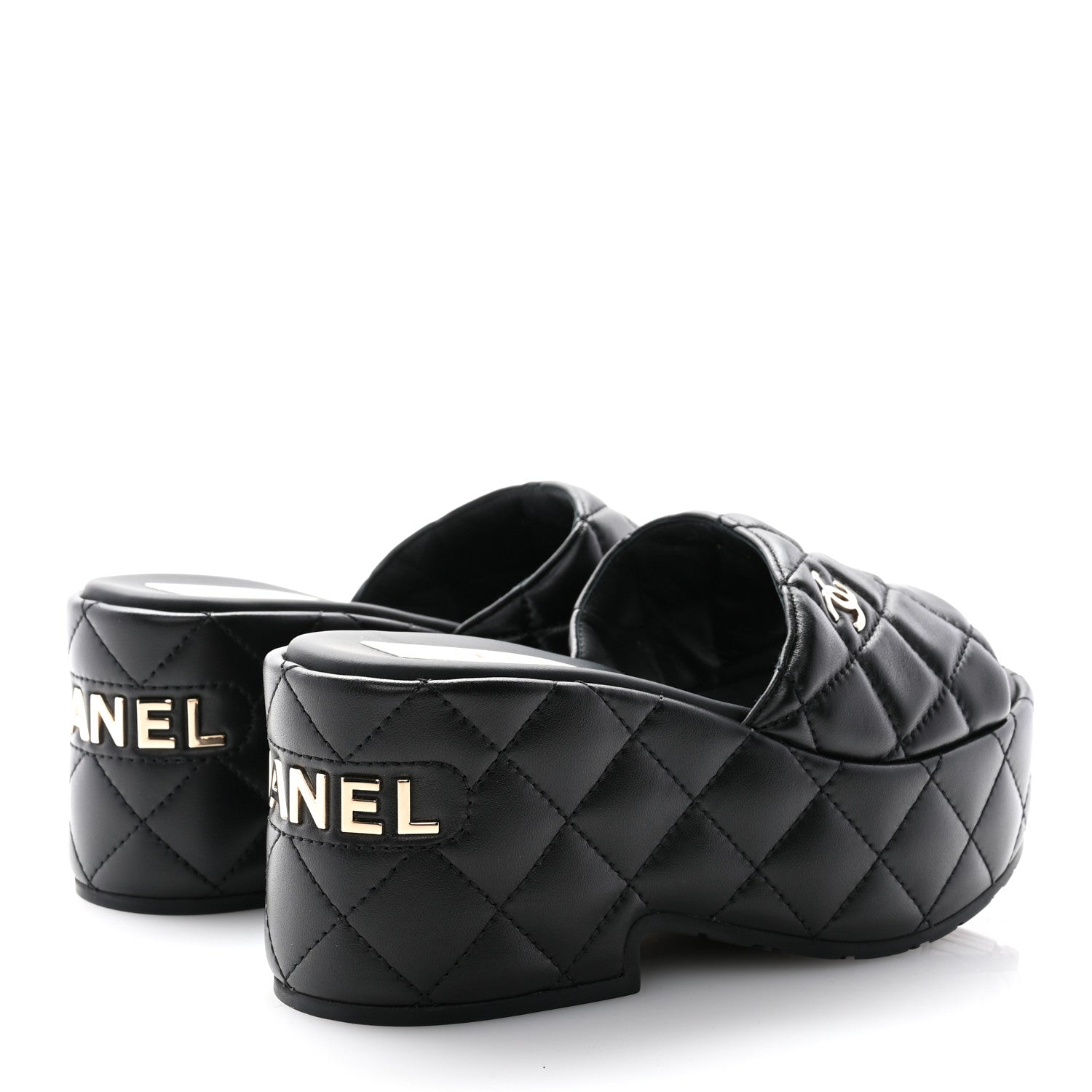 Chanel Lambskin Quilted CC Mules Wedge Sandals 35 Black 4 of 8
