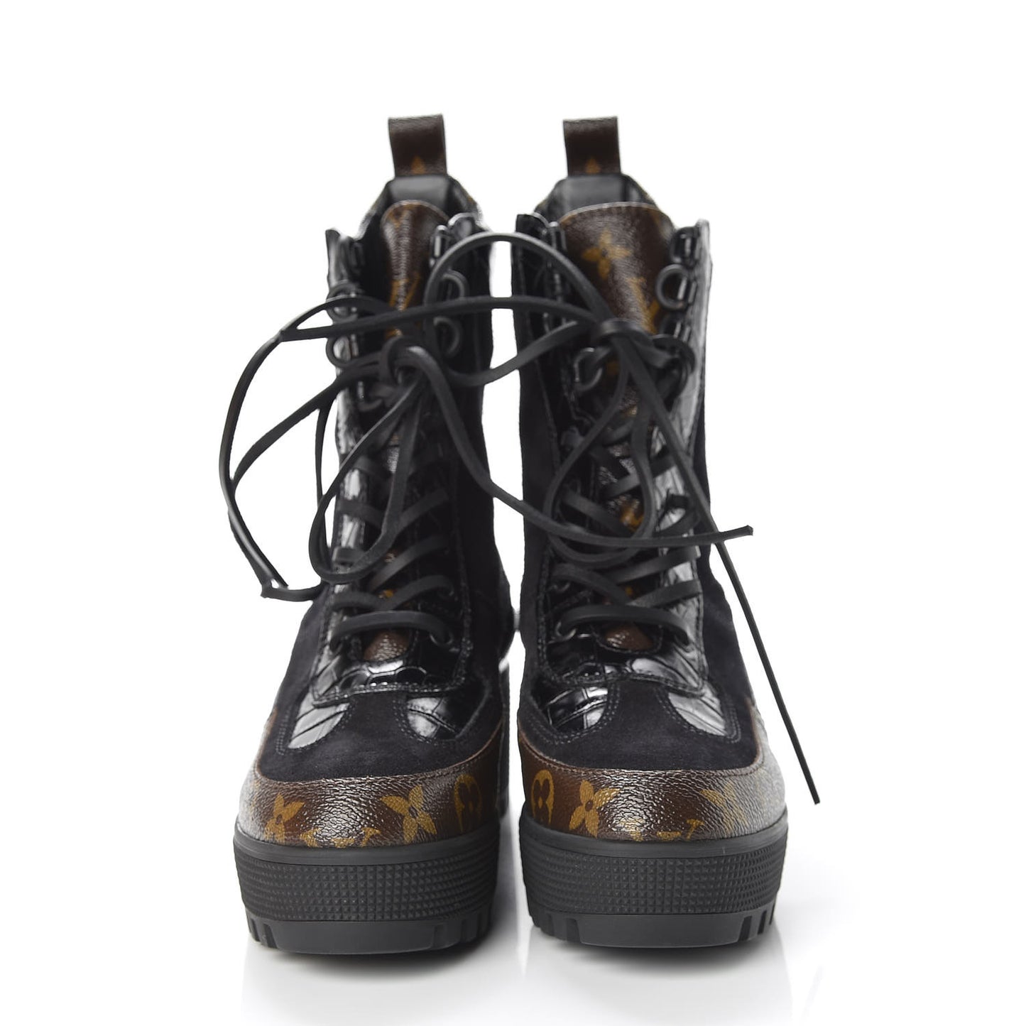 Suede Calfskin Monogram Laureate Platform Desert Boots 35.5 Black