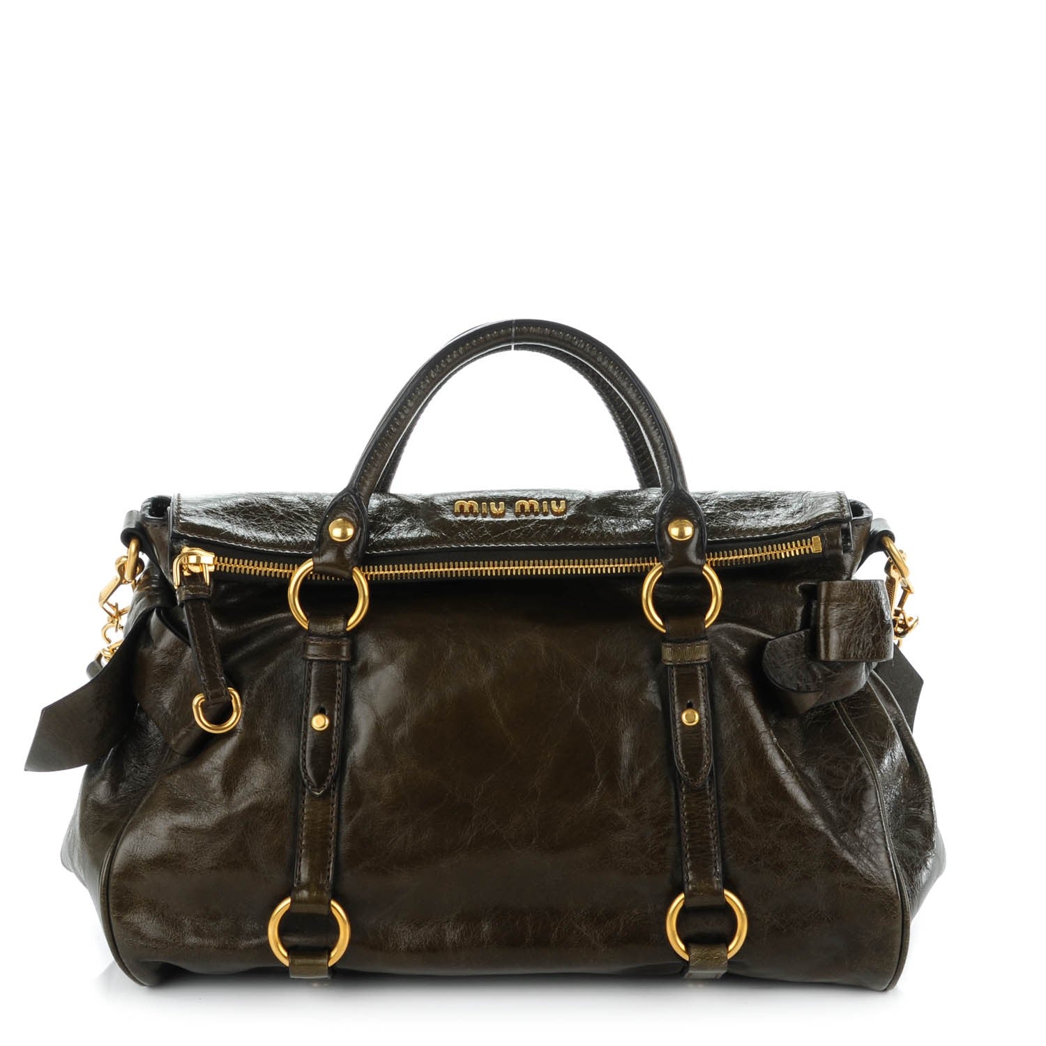 Miu Miu Vitello Lux Medium Bow Bag Militare 1 of 8