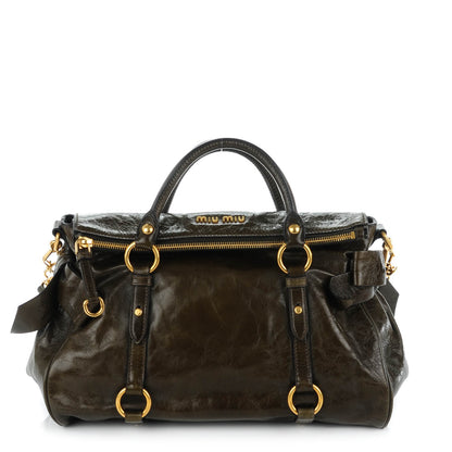 Miu Miu Vitello Lux Medium Bow Bag Militare 1 of 8