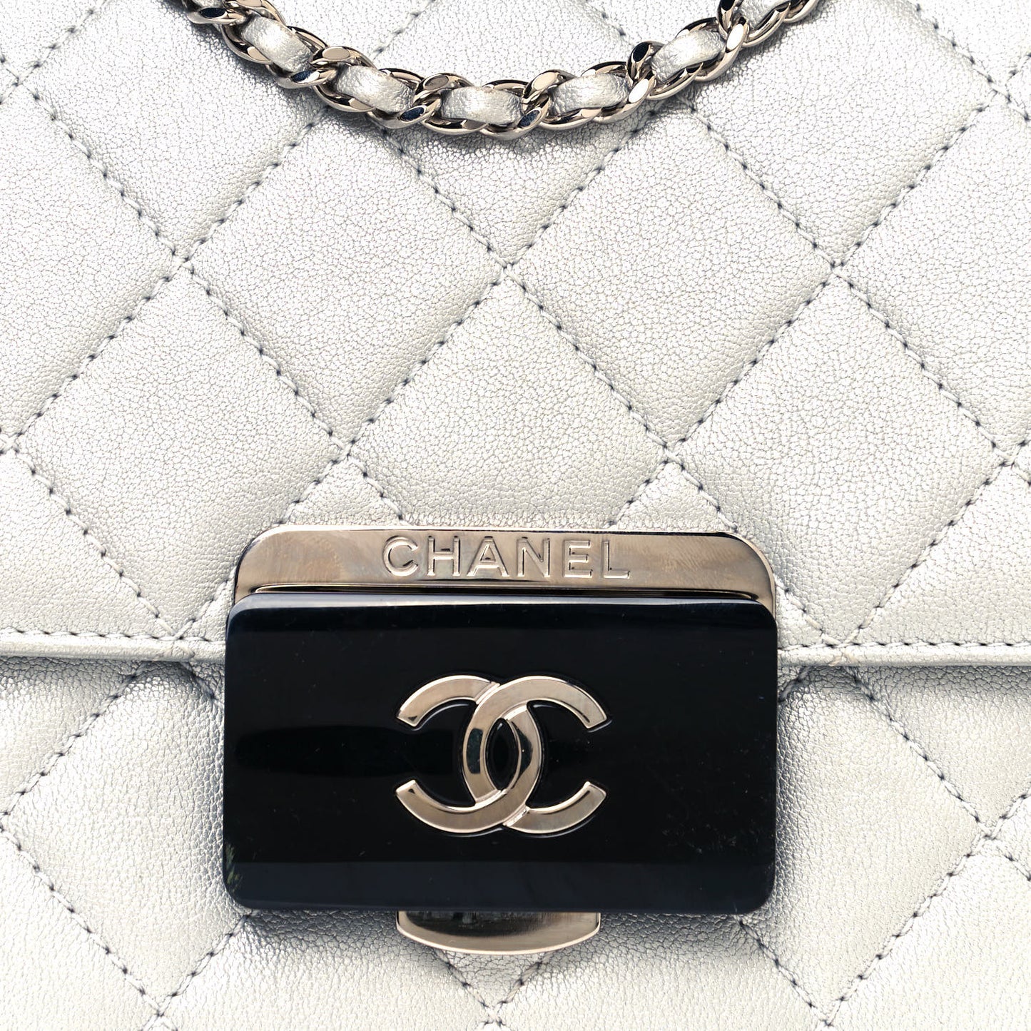Metallic Sheepskin Quilted Beauty Lock Flap Silver