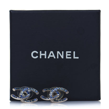 Chanel Baguette Crystal CC Earrings Silver Blue 5 of 5
