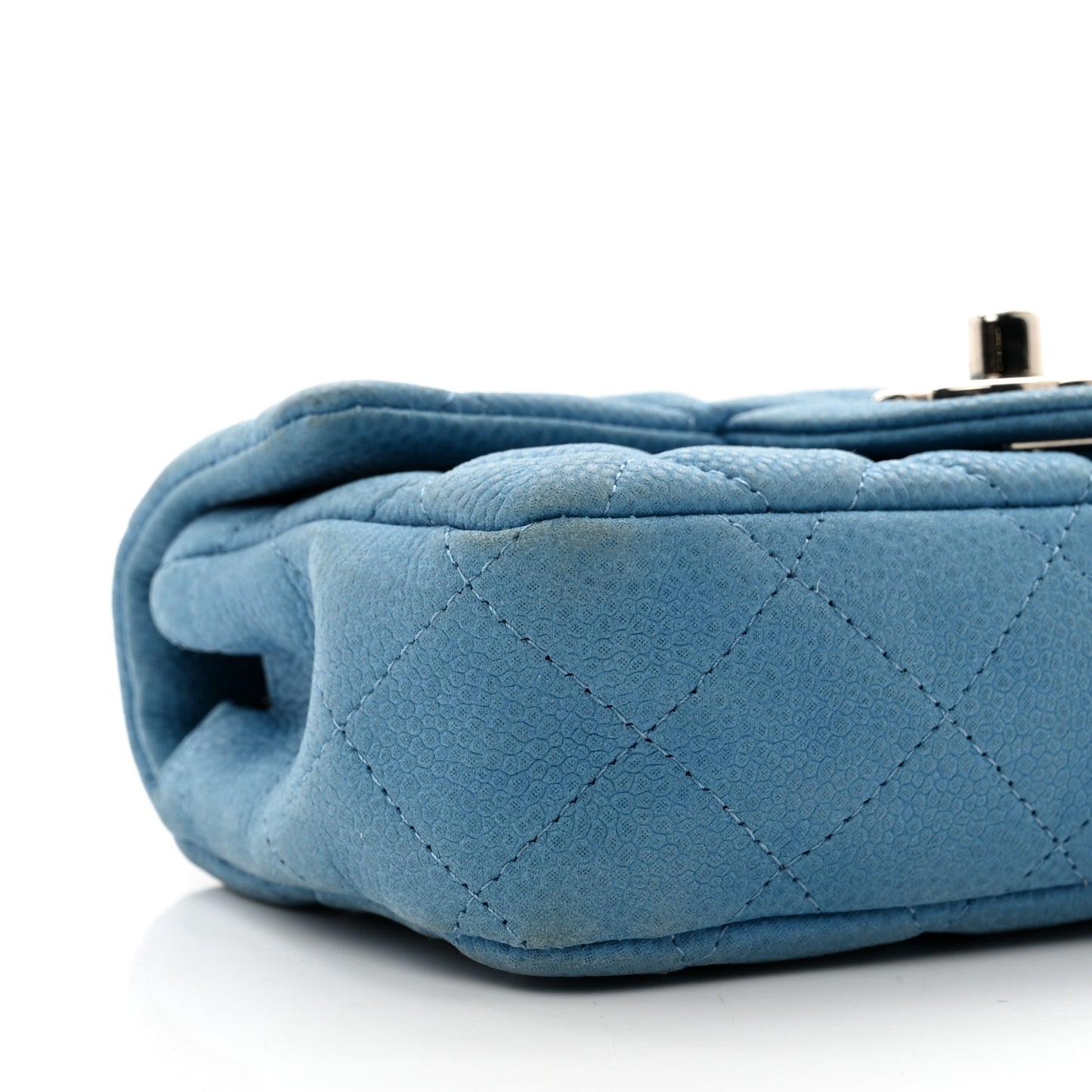 Iridescent Caviar Quilted Extra Mini Flap Light Blue
