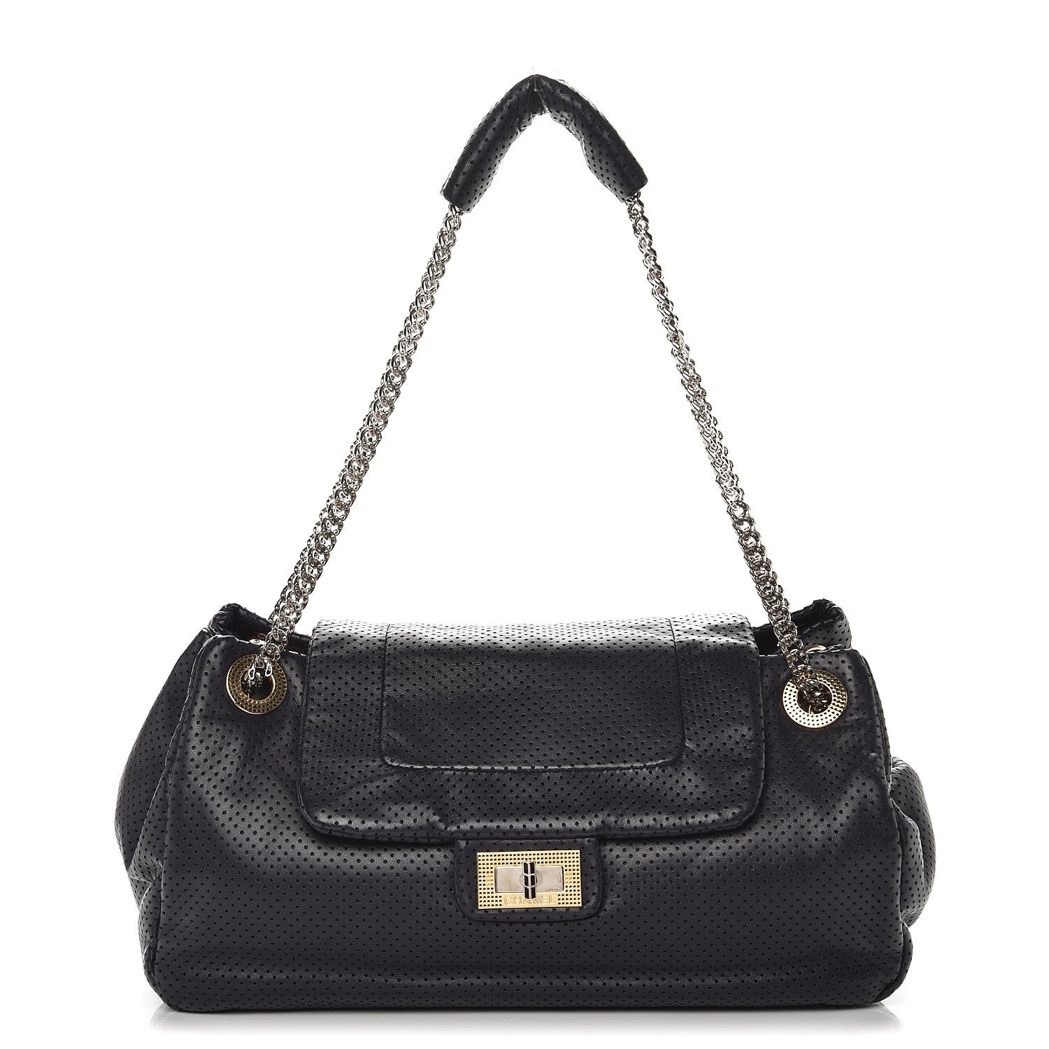 Chanel Calfskin Perforated Large Drill Accordion Flap Navy Blue 1 of 7