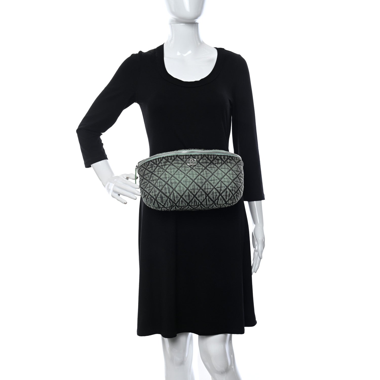Chanel Denim Quilted Denimpression Waist Bag Green Black 2 of 11
