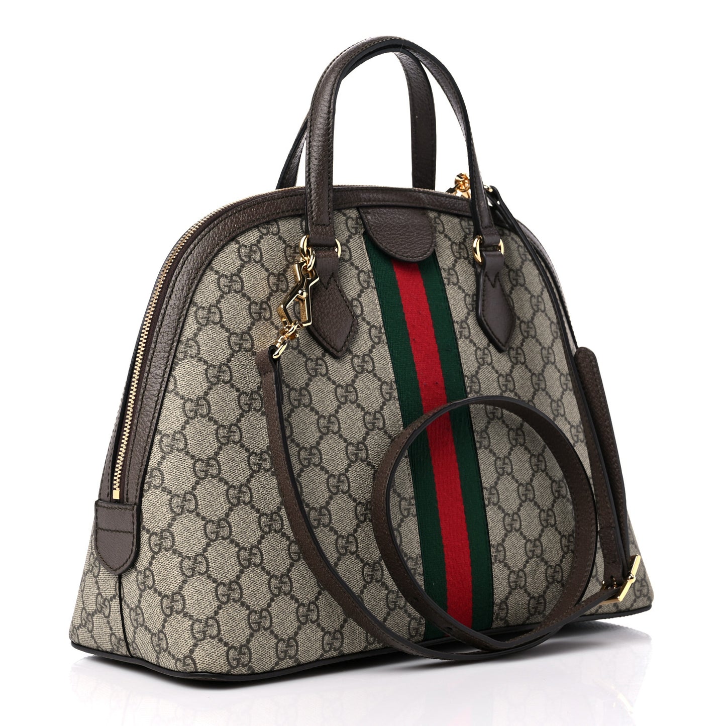 GG Supreme Monogram Web Medium Ophidia Top Handle Dome Bag Brown